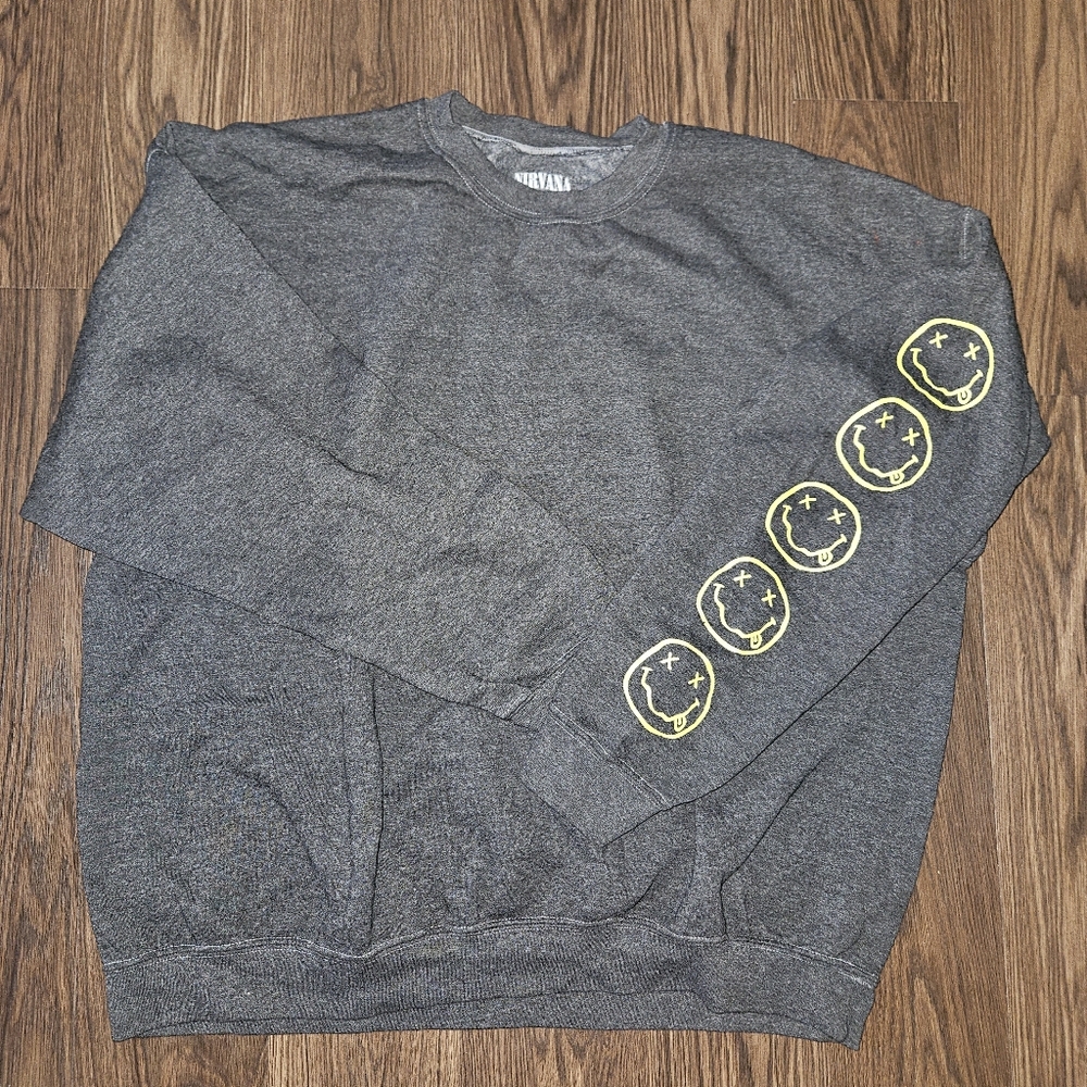 NIRVANA Nevermind Crewneck Sweater Gray Sweatshirt Yellow Graphics Small Medium